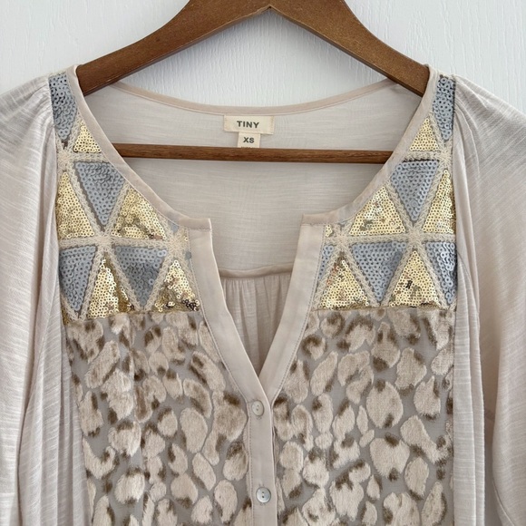 Anthropologie Tiny Top Sequin Velvet Animal Print - Picture 2 of 9